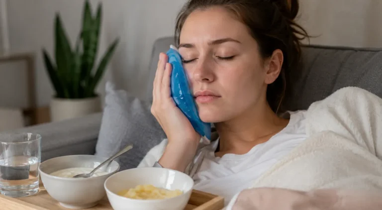 Remède de grand-mère après extraction d’une dent de sagesse avec poche de froid et aliments mous