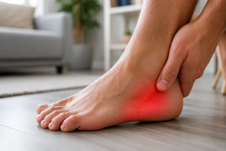 Douleur sur le côté extérieur du pied gauche avec zone inflammatoire