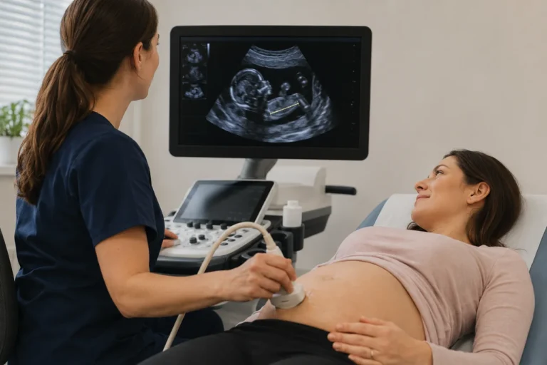 Échographie prénatale avec mesure de la longueur fémorale du bébé