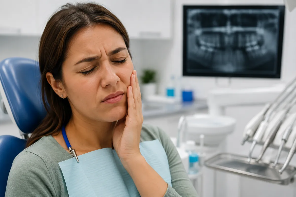 Patiente souffrant d’un abcès dentaire dans un cabinet de dentiste