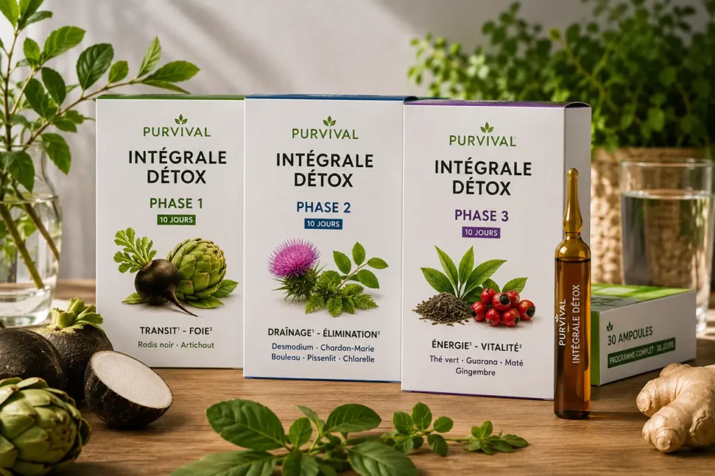 Cure Purvival Intégrale Détox en ampoules avec ses trois phases végétales