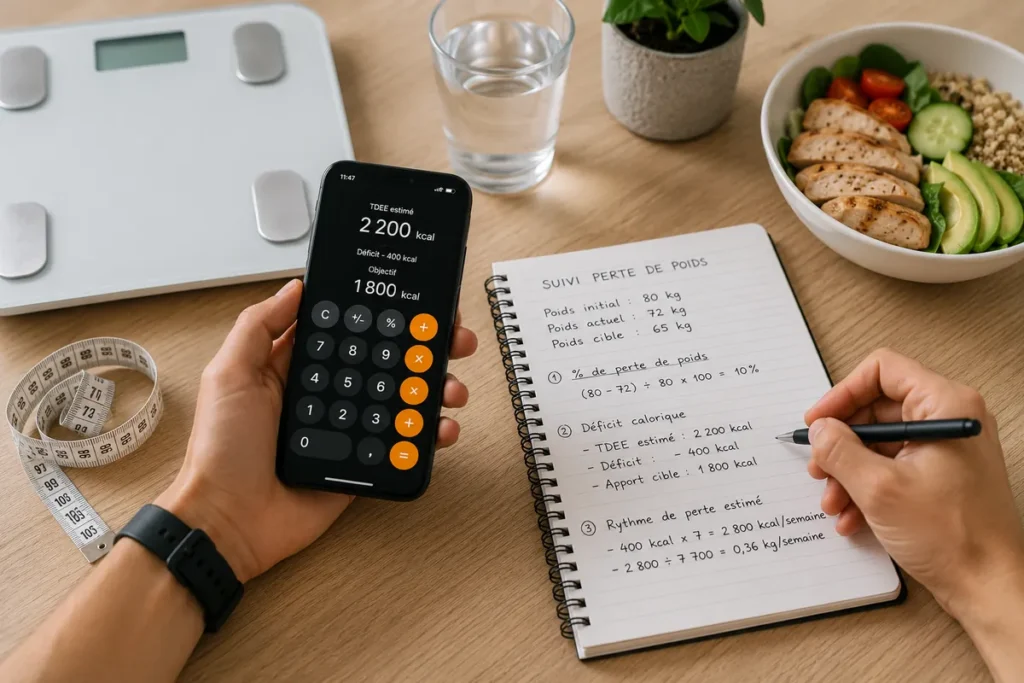 Calcul de perte de poids avec balance et repas équilibré