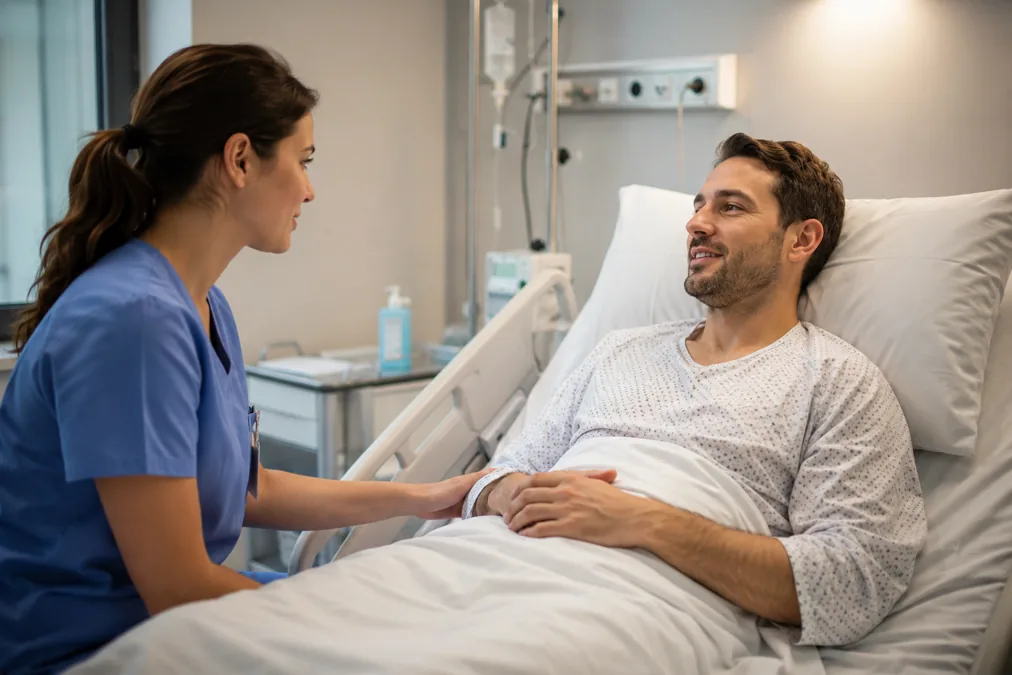 Patient hospitalisé après la pose d’une sonde JJ avec surveillance par une infirmière