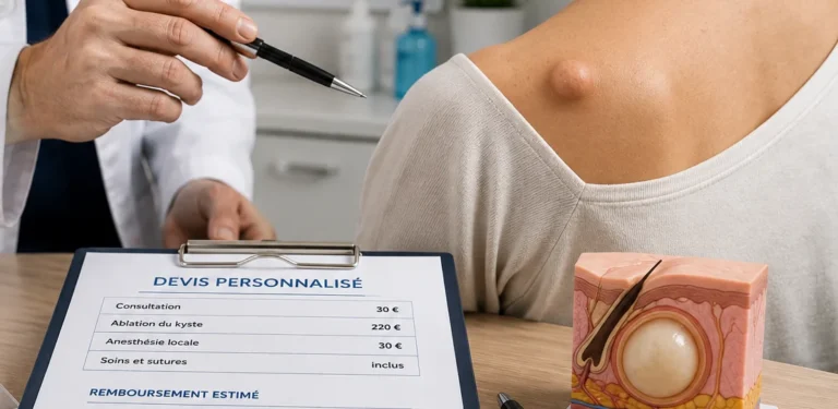 Médecin examinant un kyste cutané avant son ablation